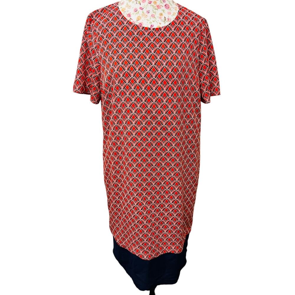 🔴 The Limited L Red Geo Print Dress Tall Retro Mod 70s Style Workwear Chic